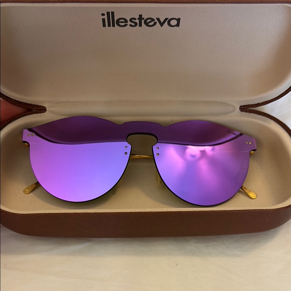 Illesteva Purple and Pink Mirror Rimless Aviator Sunglasses